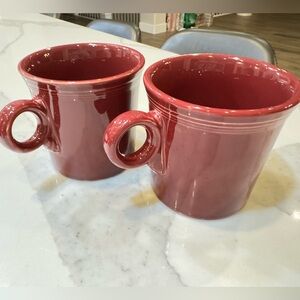 Fiesta Scarlet Red Ceramic Coffee Mugs. HLC. Ring Handle. Set of 2